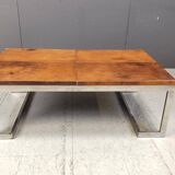 Table basse en cuir et chrome, années 1970