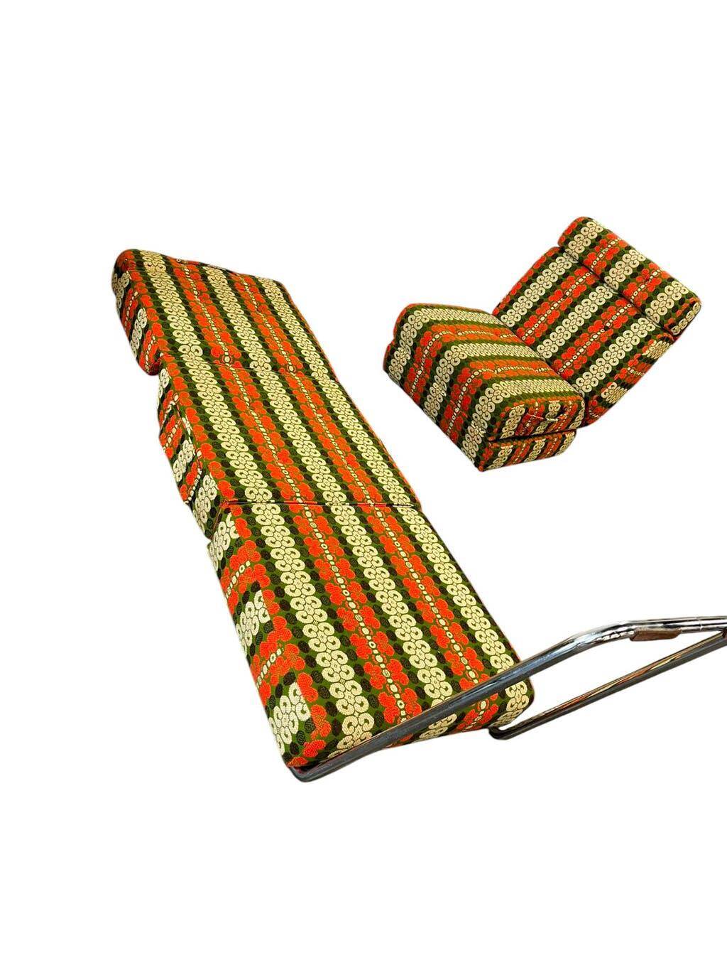 Ensemble de 2 fauteuils/canapés-lits vintage vert orange