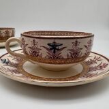 3 cups and saucers, Sarreguemines, Derby model, ironstone, early 20th century