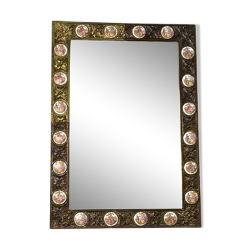 Miroir en Bronze et Porcelaine de Paris années 50