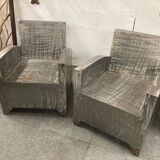 Pair of industrial metal armchairs