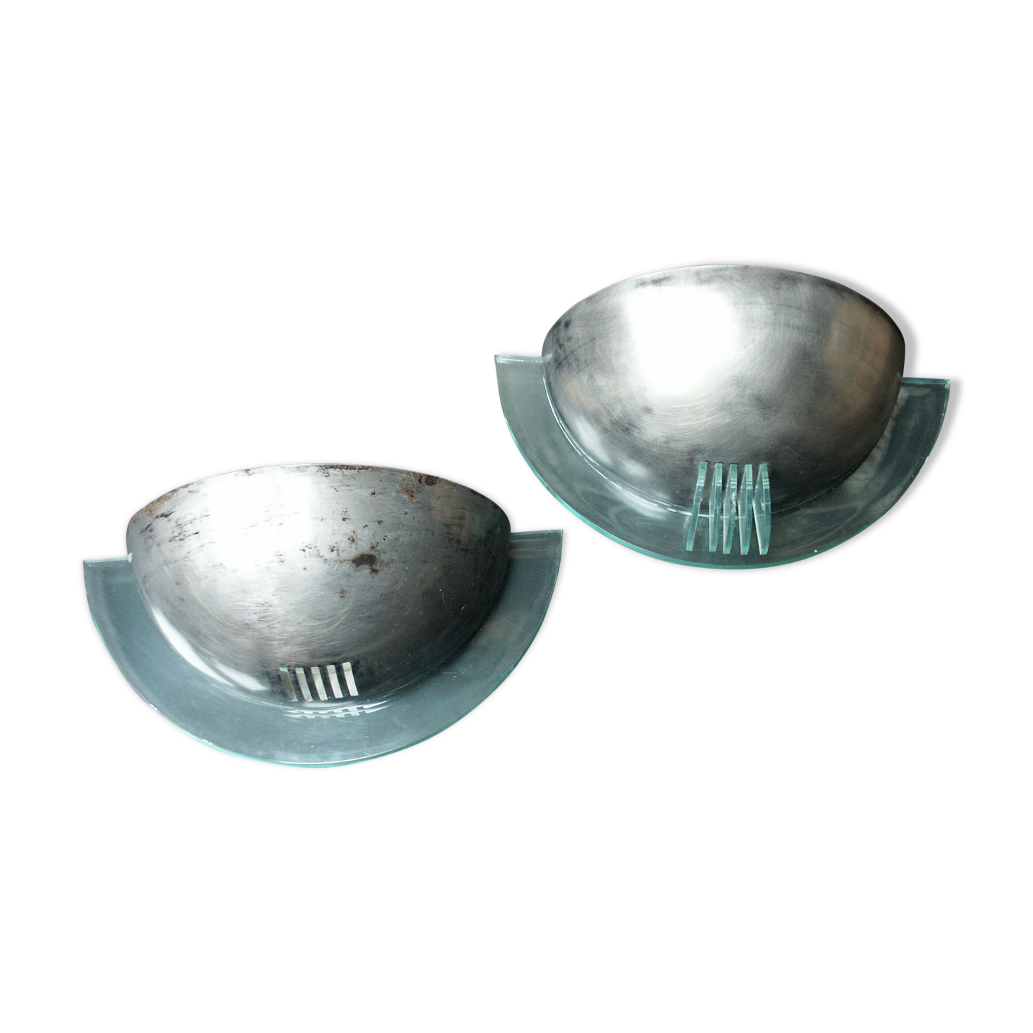 Pair of metal and plexiglass wall lights