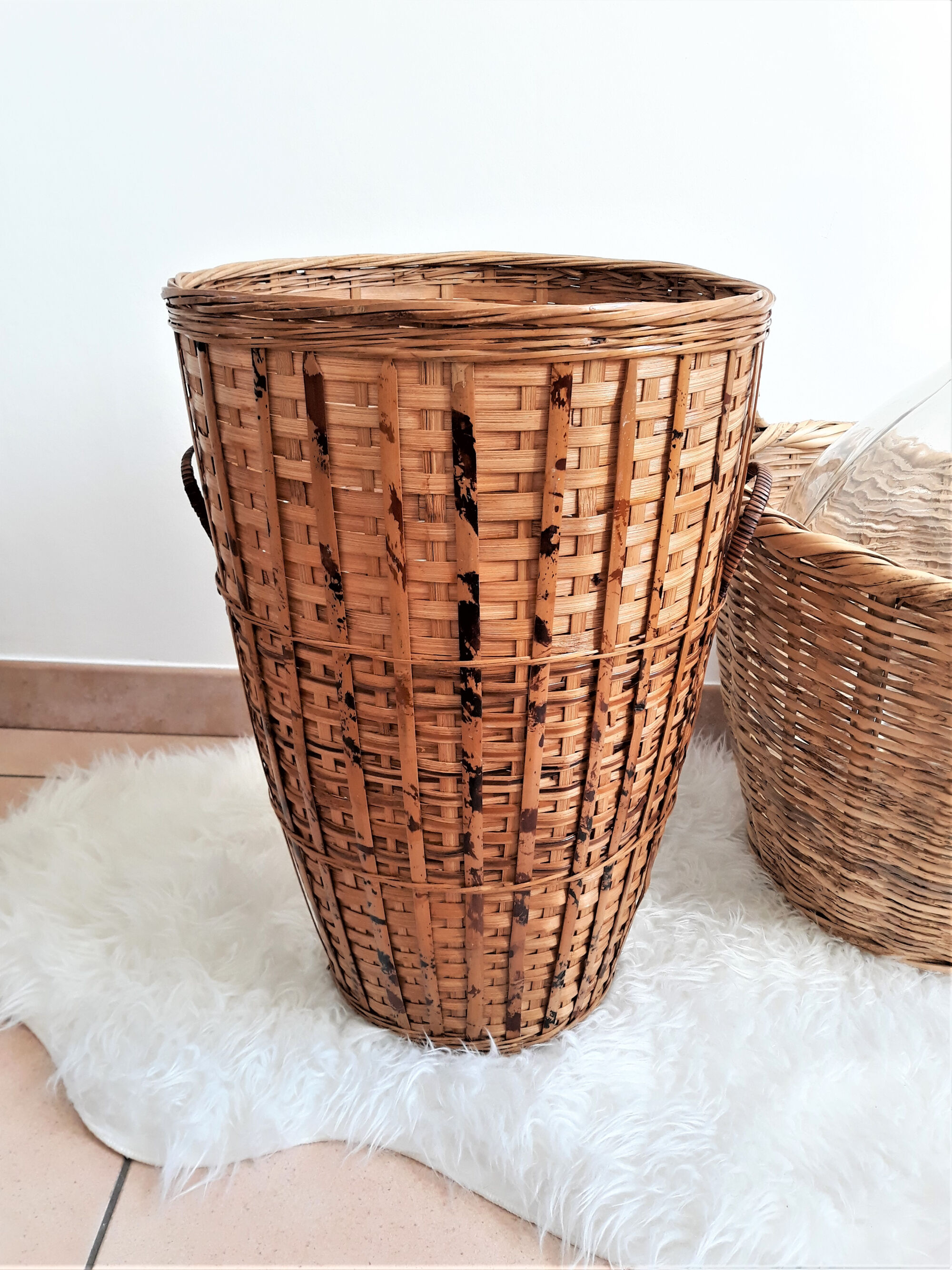 Large wicker basket / high rattan - Rattan pan / wicker XXL