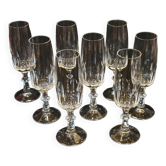 8 champagne flutes in flat cut crystal