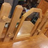 Vintage wooden coat rack with modernist design mirror 4 hooks