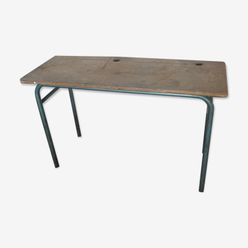 Ancienne table d'ecole a 2 places en bois & metal