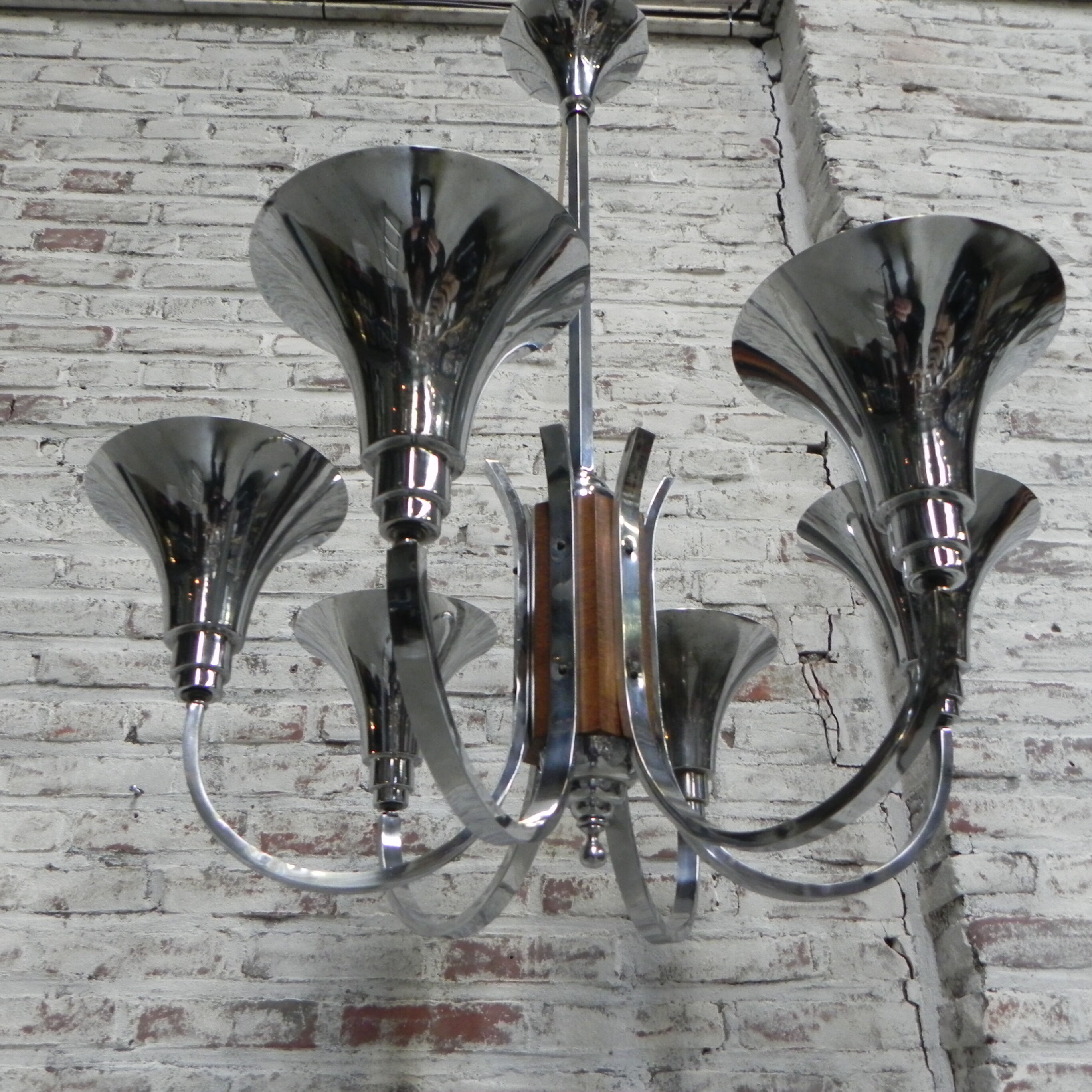 Art Deco hanging lamp with 6 chromed vials