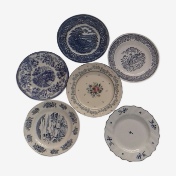 Suite of 6 retro blue indigo plates