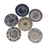 Suite of 6 retro blue indigo plates
