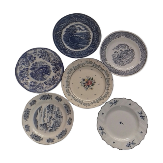 Suite of 6 retro blue indigo plates