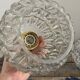 Set of two vintage electrified glass pendant lamps