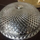 Round ceiling lamp in structured glass art deco style 30s-40s