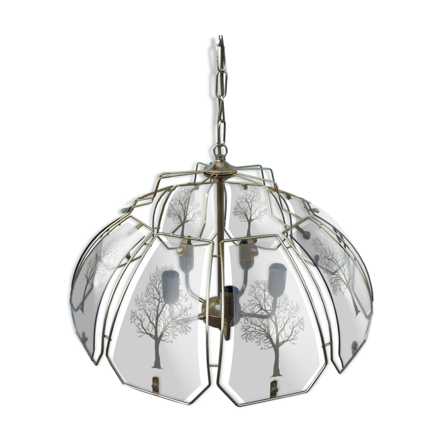 Lustre doré 5 feux verre fumé arbre