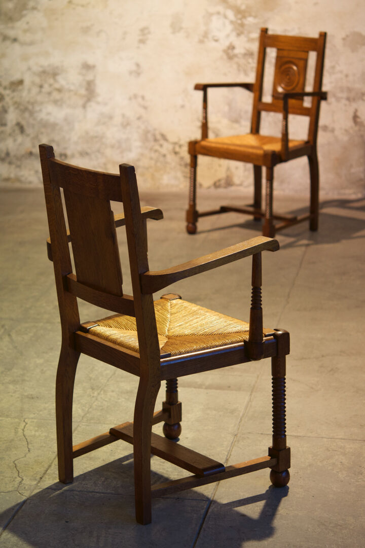 Set of six chairs and two brutalist armchairs mid-century 1950'