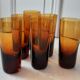 Set of 6 amber glasses with thick bottom 60s-70s