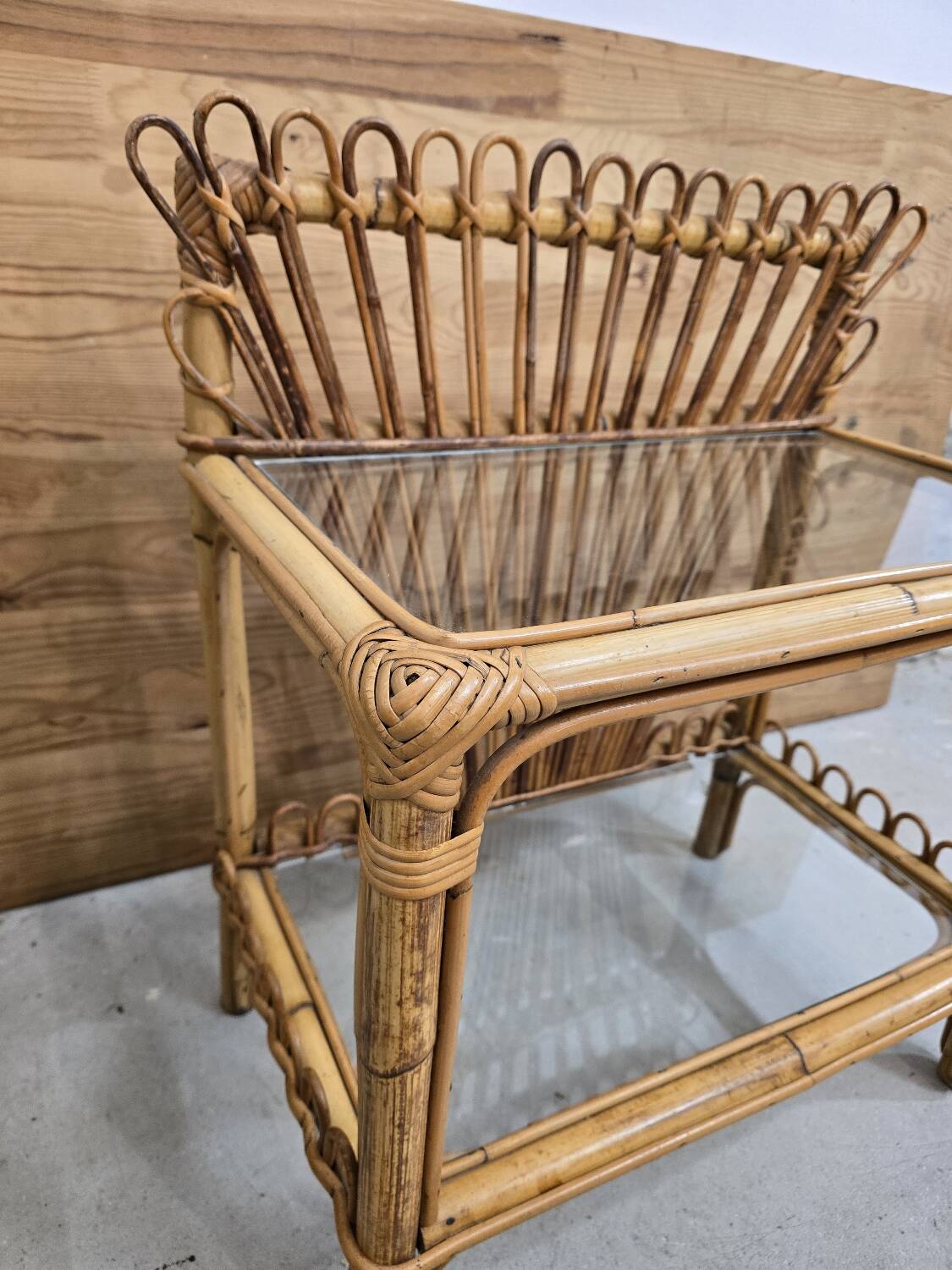 Rattan and glass side table 1960