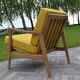 Scandinavian armchair, yellow fabric, natural wood