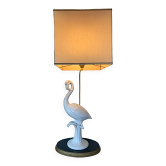 Very large flemish white ceramic lamp 50's italy 97cm with lampshade
