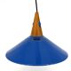 Vintage pendant light in blue metal and wood