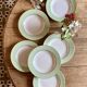 Set of 6 old mint and white hollow plates, the Amandinoise