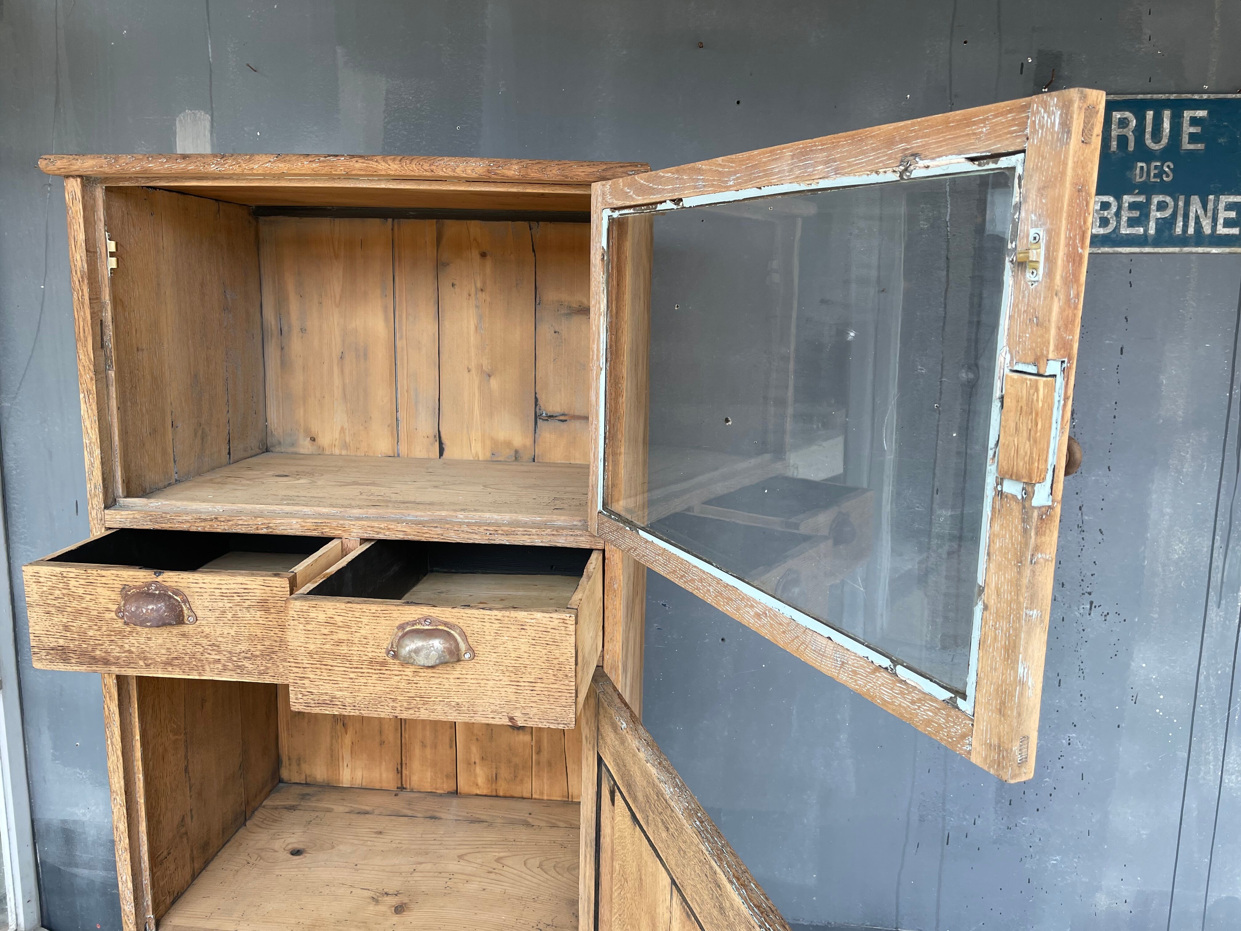 Antique solid oak showcase