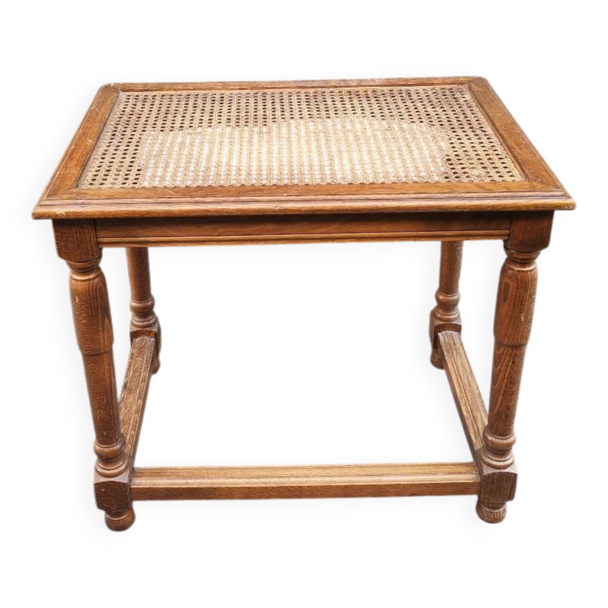 Wooden bench with caning