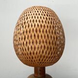 Vintage Scandinavian table lamp in bamboo and wood, 1970s.