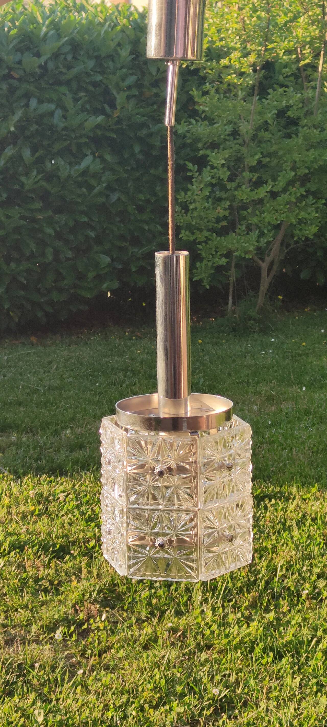 Vintage 1960s ceiling lamp, Venice, Crystal/steel
