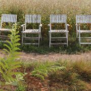 Set of 4 folding garden chairs in slatted wood – 1940 design