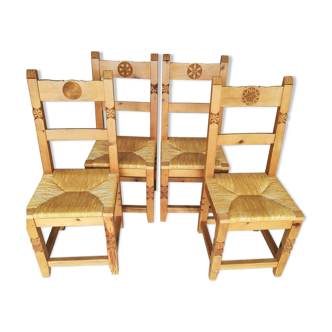 Lot de 4 chaises artisanat queyras