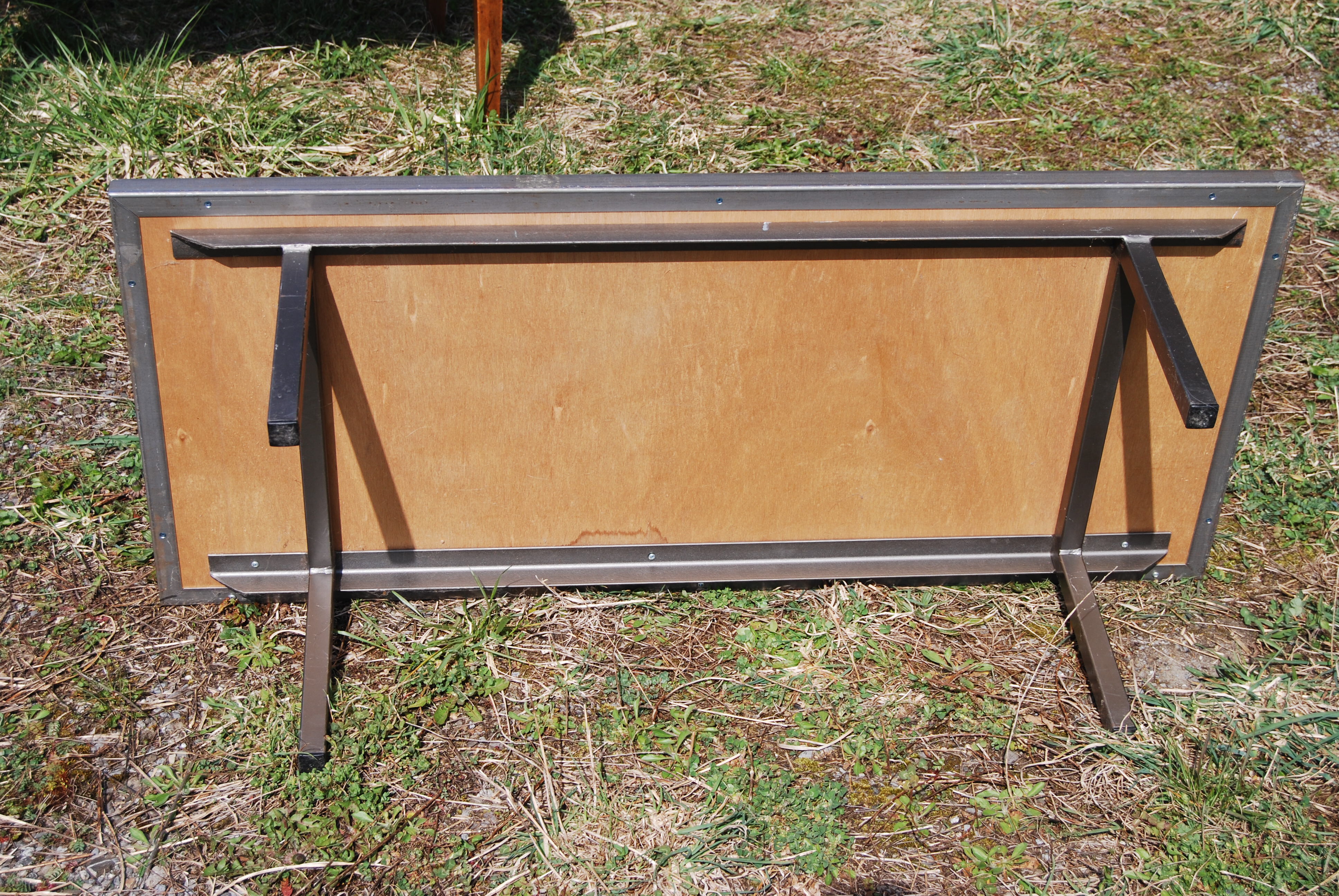 Blue ceramic coffee table and metal base