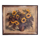 Oil on canvas still life with sunflowers by P. Sorrol 20th century