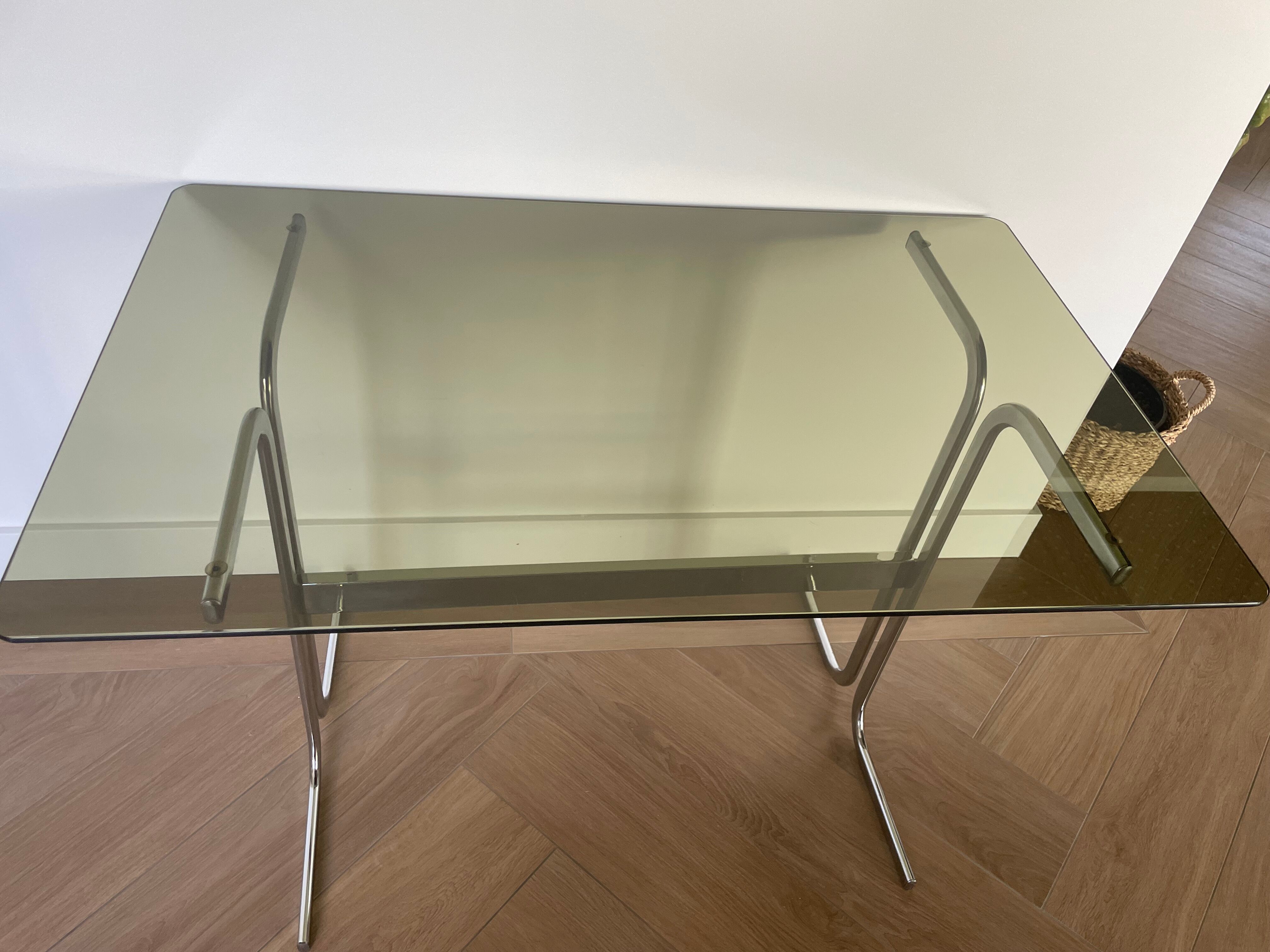 Chrome desk and 70" style glass top