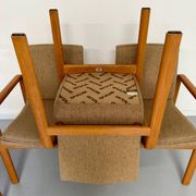 4 armchairs with armrests in beech and fabric, 1970s vintage design.