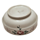 Vintage earthenware salad bowl with red flower decoration