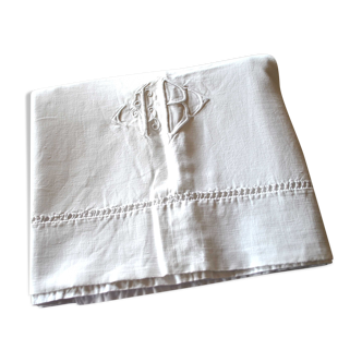 Draps vintage en coton brodé monogramme IB ajouré