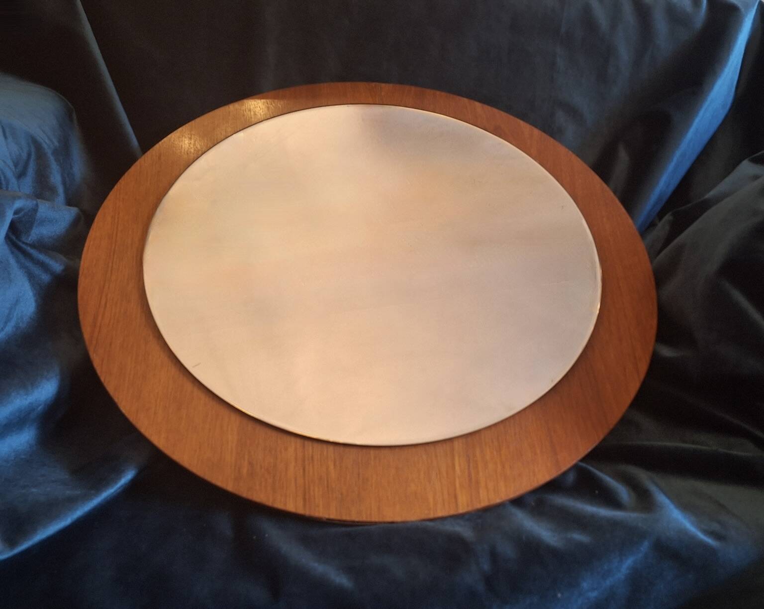 Teak circular bevelled wall mirror, Denmark 1960s