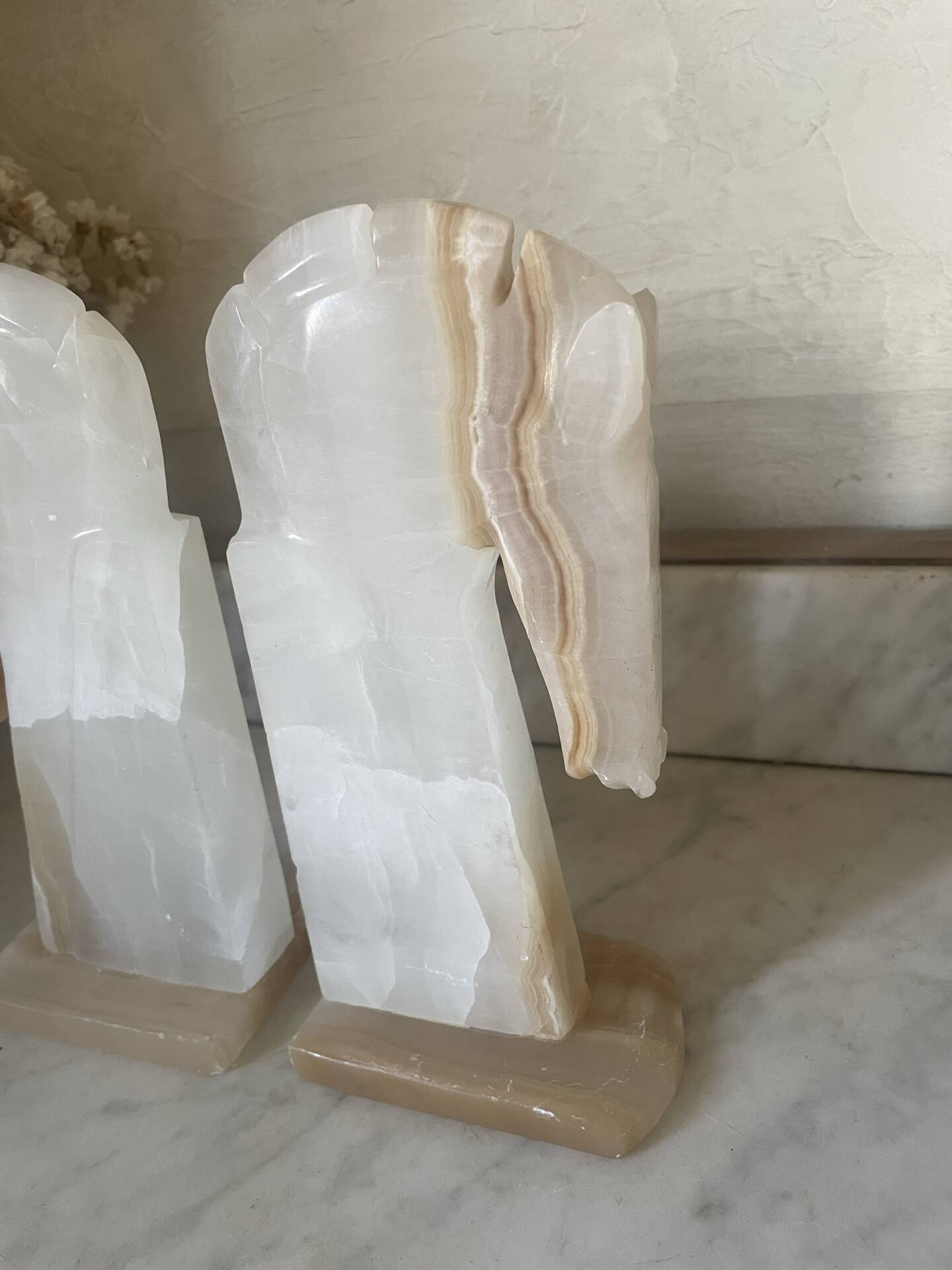 Pair of vintage onyx horse head bookends