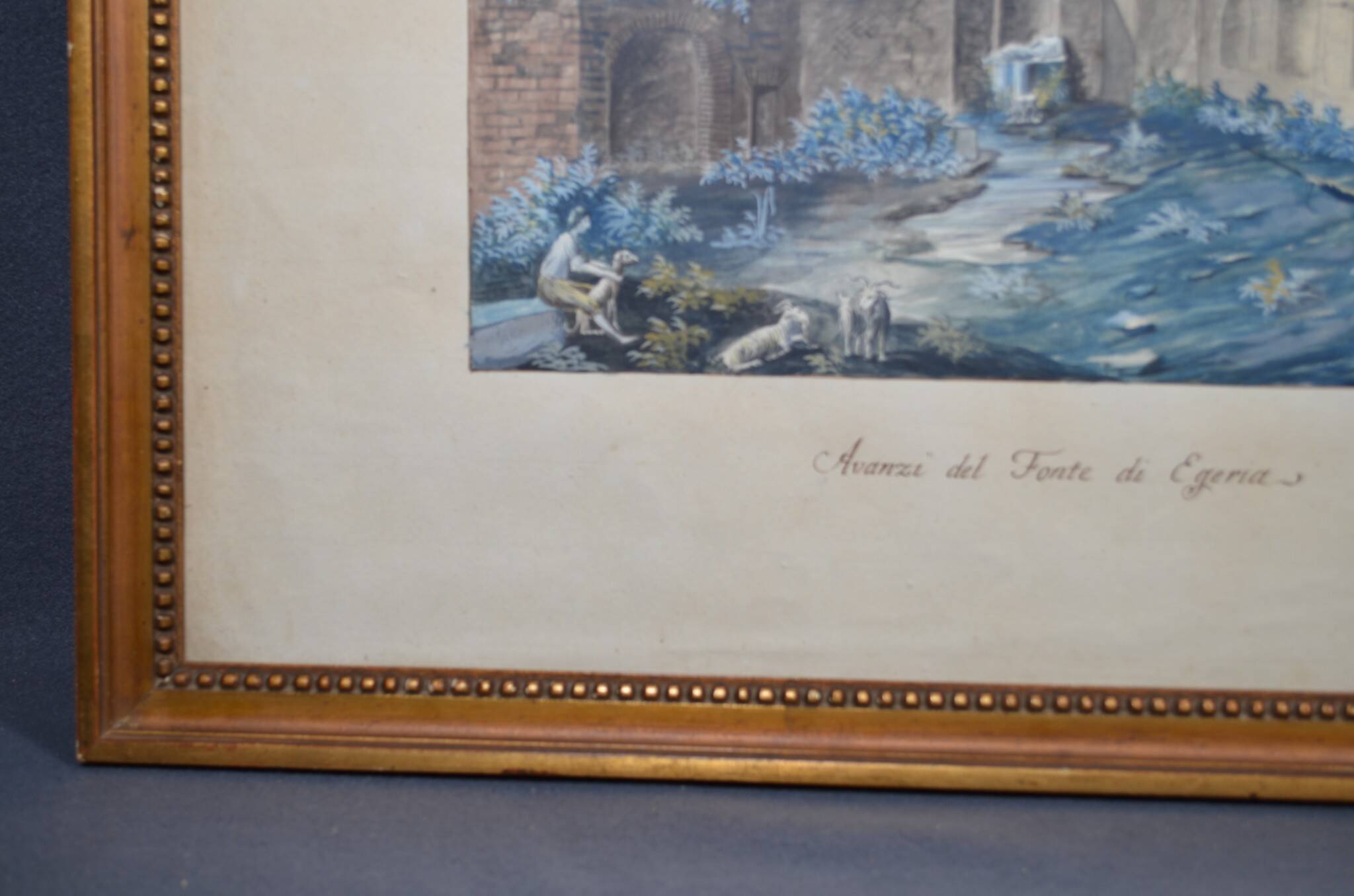 Ecole Italienne du XIXème siècle  « La source de la nymphe Egérie » Gouache