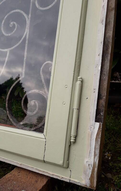 Window frame 179x88cm walnut oak wrought iron grille opening glass panel