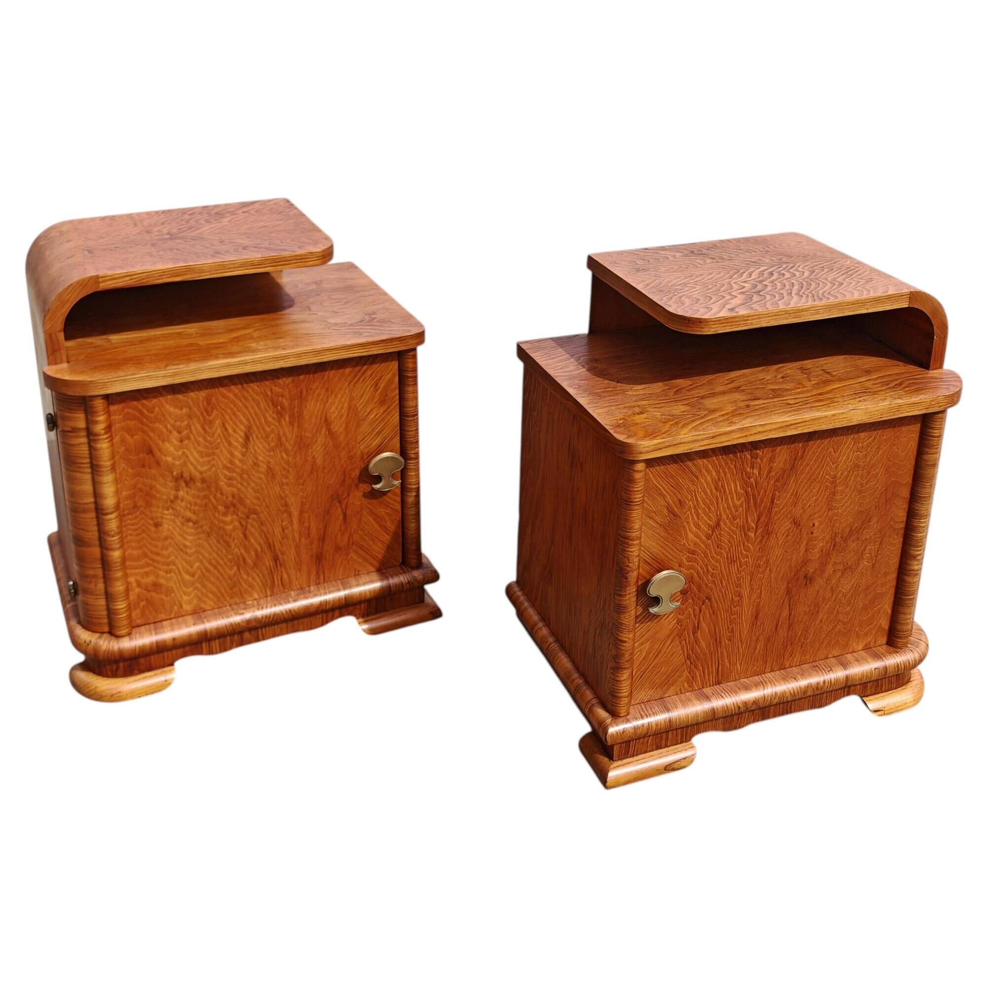 Pair of Art Deco bedside tables renovated in ash, 1930s.
