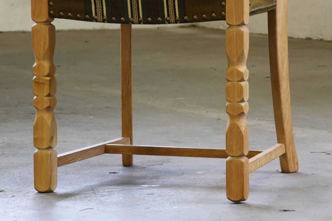 Vintage 1960s, brutalist Danish modern oak dining chairs by Henning Kjærnulf