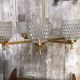 Old Chandelier 6 Lights Golden Metal + Molded Glass Reflector