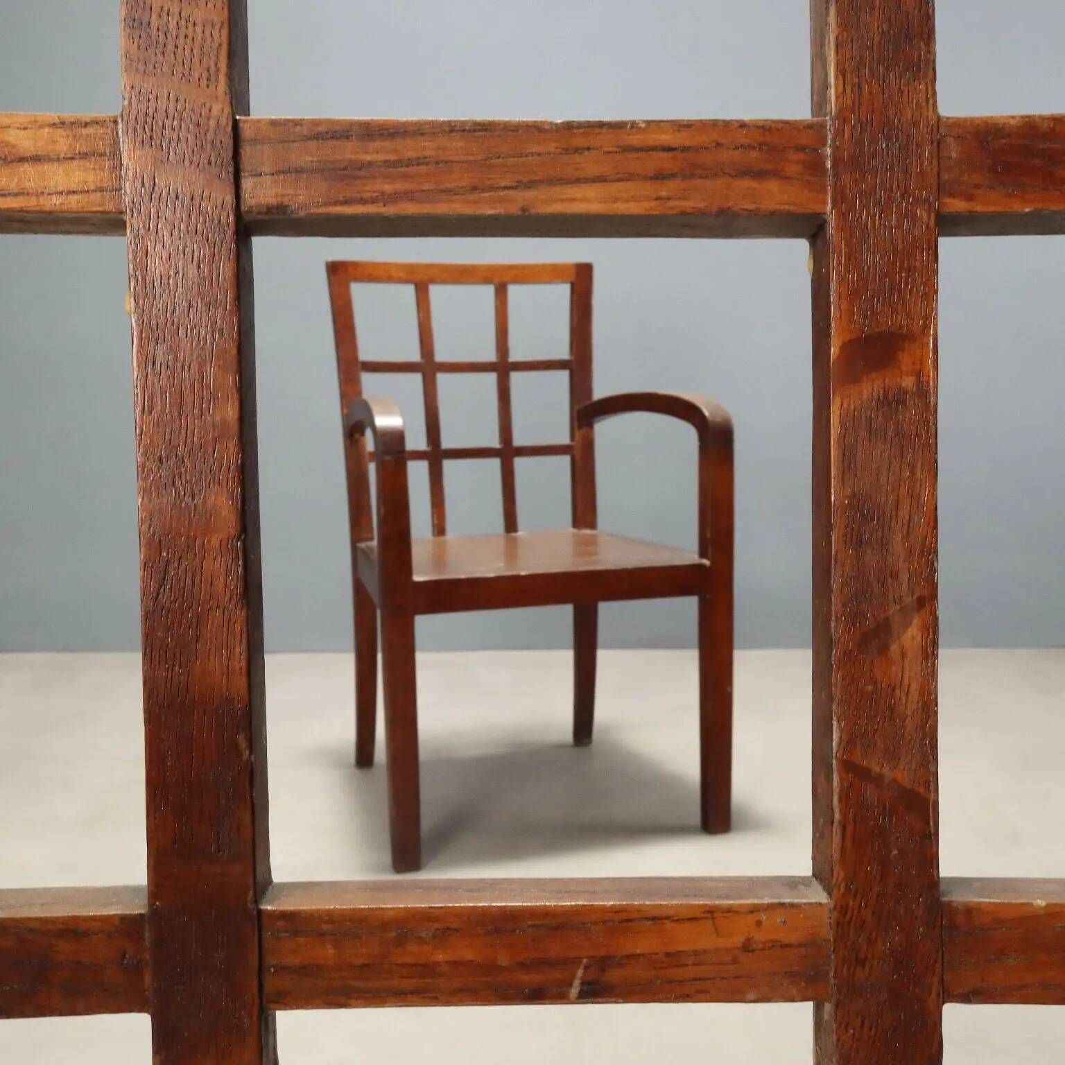 Pair of antique Art Deco armchairs in oak, Italy, 20th century