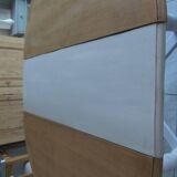 Round table with pearl gray patinated oak base, wooden top.