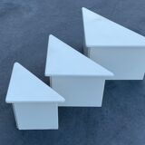 Set of three triangle side tables wood white creme design