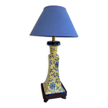 Lampe faïence, câble tissu neuf, abat-jour coton
