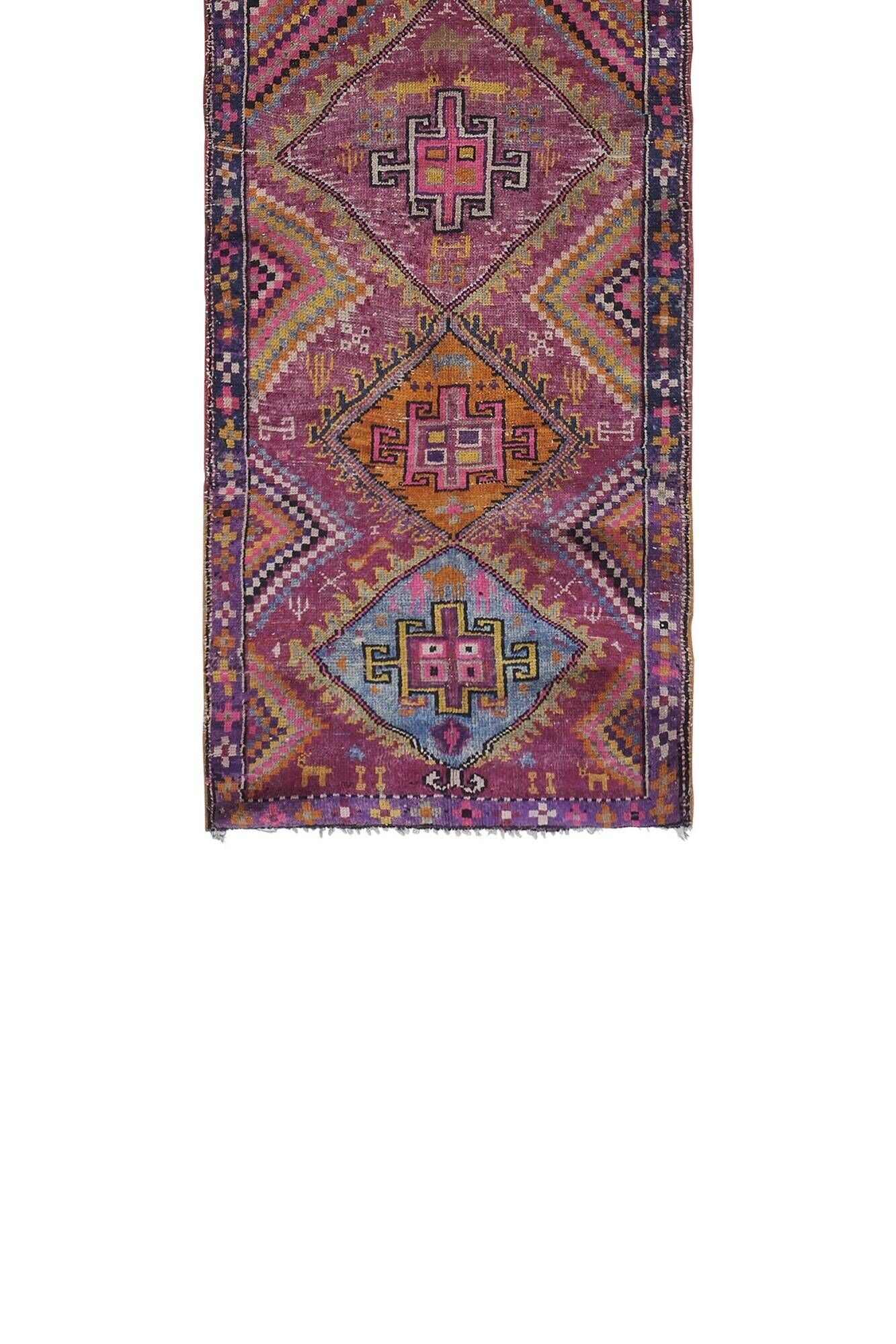 Vintage Turkish hallway rug 127x370 cm
