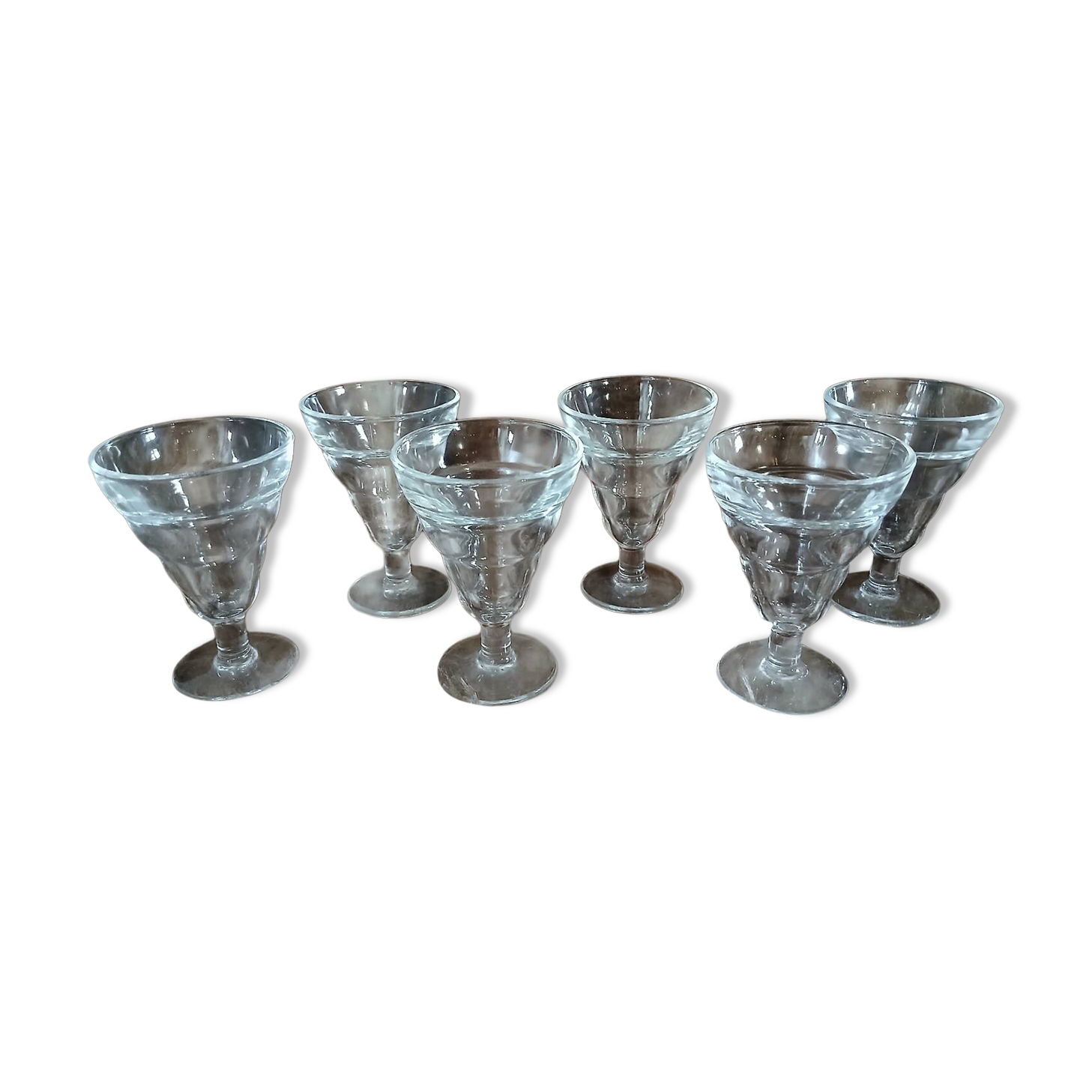 6 vintage Duralex stemmed glasses