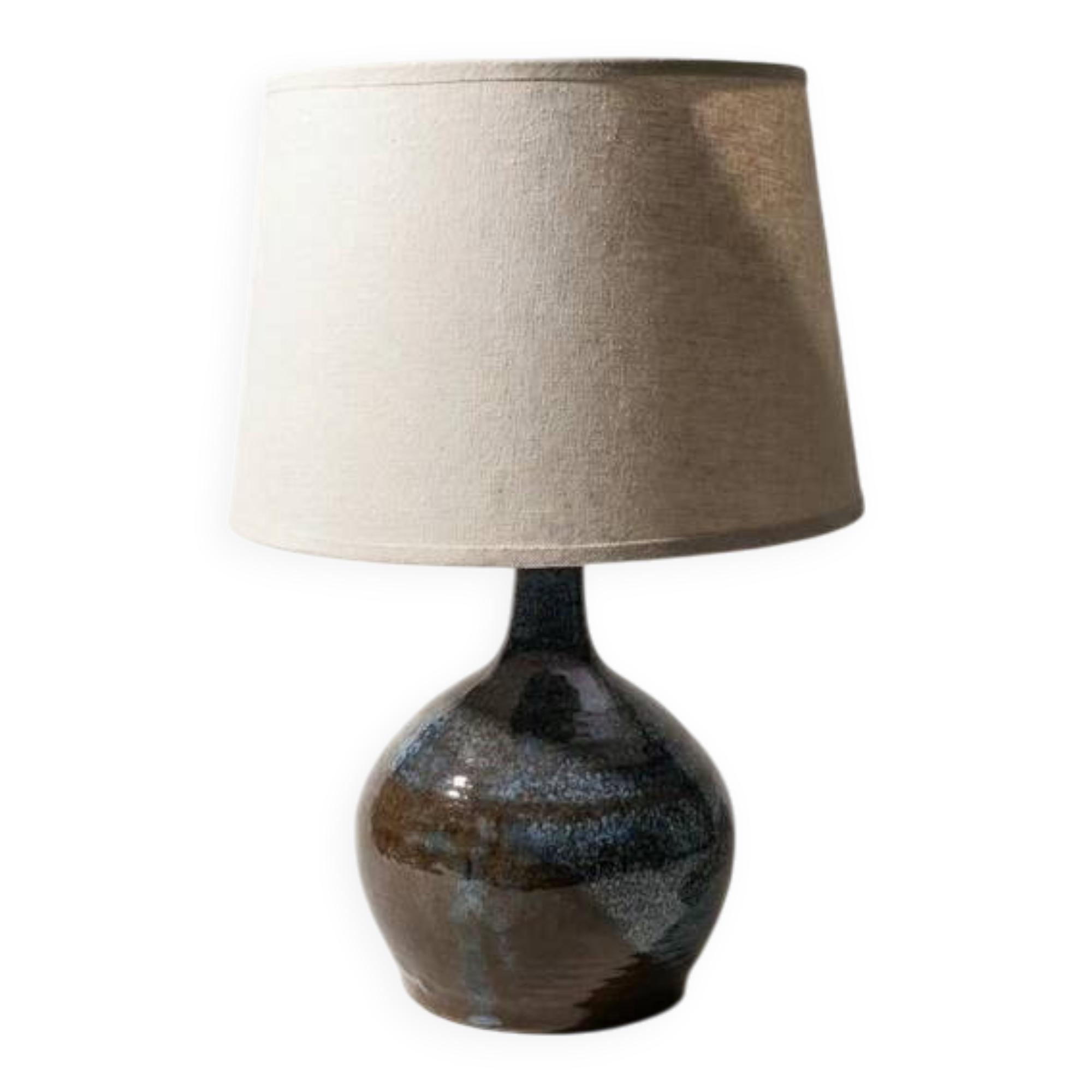 Blue-brown glazed ceramic lamp – 1950s/60s, Ruelland style